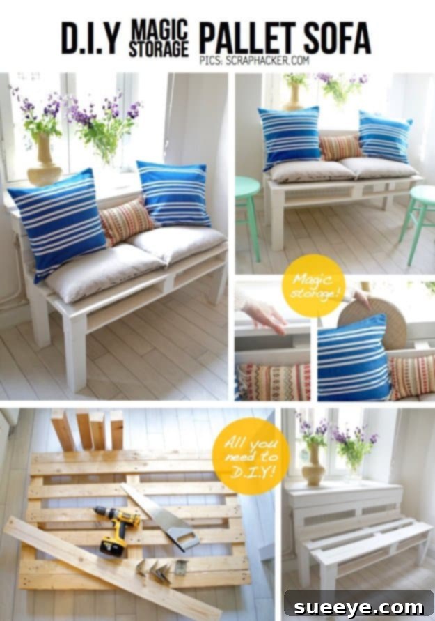DIY Pallet Furniture Ideas - DIY Magic Storage Pallet Sofa - Best Do It Yourself Projects Made With Wooden Pallets - Indoor and Outdoor, Bedroom, Living Room, Patio. Coffee Table, Couch, Dining Tables, Shelves, Racks and Benches DIY Magic Storage Pallet Sofa - Best Pallet Furniture Ideas for Indoor Living Rooms