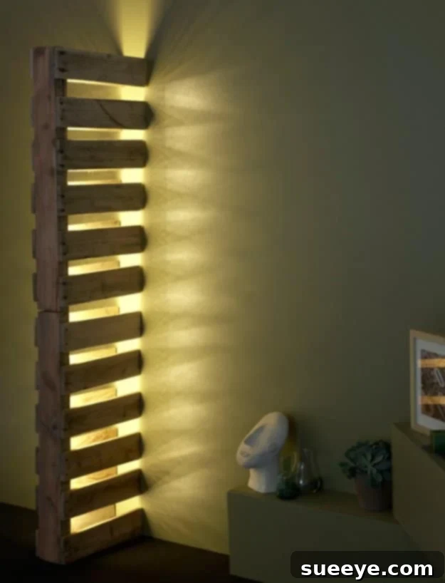 DIY Pallet Furniture Ideas - Simple Wall Pallet Lamp - Best Do It Yourself Projects Made With Wooden Pallets - Indoor and Outdoor, Bedroom, Living Room, Patio. Coffee Table, Couch, Dining Tables, Shelves, Racks and Benches Simple Wall Pallet Lamp - Rustic DIY Sconce Lighting