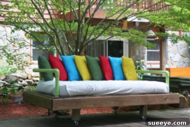 DIY Pallet Furniture Ideas - DIY Pallet Day Bed - Best Do It Yourself Projects Made With Wooden Pallets - Indoor and Outdoor, Bedroom, Living Room, Patio. Coffee Table, Couch, Dining Tables, Shelves, Racks and Benches DIY Pallet Day Bed - Versatile Indoor/Outdoor Lounging