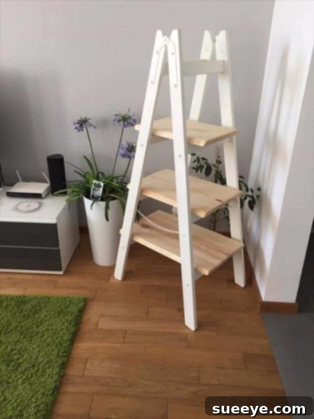 DIY Pallet Furniture Ideas - DIY Pallet Ladder Shelf - Best Do It Yourself Projects Made With Wooden Pallets - Indoor and Outdoor, Bedroom, Living Room, Patio. Coffee Table, Couch, Dining Tables, Shelves, Racks and Benches DIY Pallet Ladder Shelf - Rustic Upcycled Wood Storage Idea