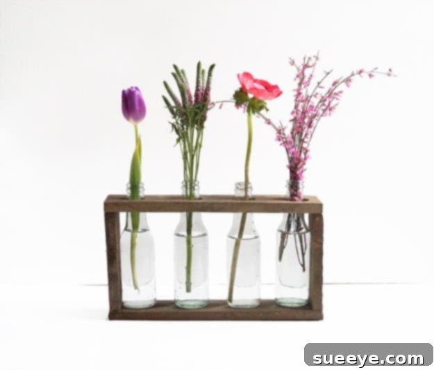 DIY Pallet Furniture Ideas - DIY Pallet Bottle Vase Holder - Best Do It Yourself Projects Made With Wooden Pallets - Indoor and Outdoor, Bedroom, Living Room, Patio. Coffee Table, Couch, Dining Tables, Shelves, Racks and Benches DIY Pallet Bottle Vase Holder - Rustic Decor Accent