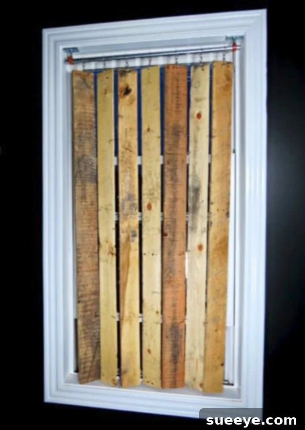 DIY Pallet Furniture Ideas - DIY Pallet Vertical Blinds - Best Do It Yourself Projects Made With Wooden Pallets - Indoor and Outdoor, Bedroom, Living Room, Patio. Coffee Table, Couch, Dining Tables, Shelves, Racks and Benches DIY Pallet Vertical Blinds - Unique Window Treatment Idea