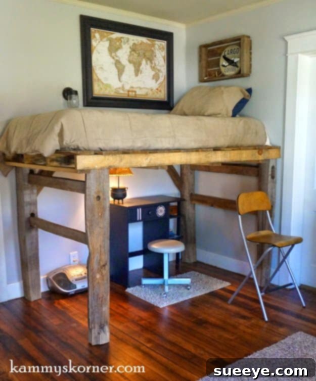 DIY Pallet Furniture Ideas - DIY Pallet Loft Bed - Best Do It Yourself Projects Made With Wooden Pallets - Indoor and Outdoor, Bedroom, Living Room, Patio. Coffee Table, Couch, Dining Tables, Shelves, Racks and Benches DIY Pallet Loft Bed - Space-Saving Bedroom Furniture