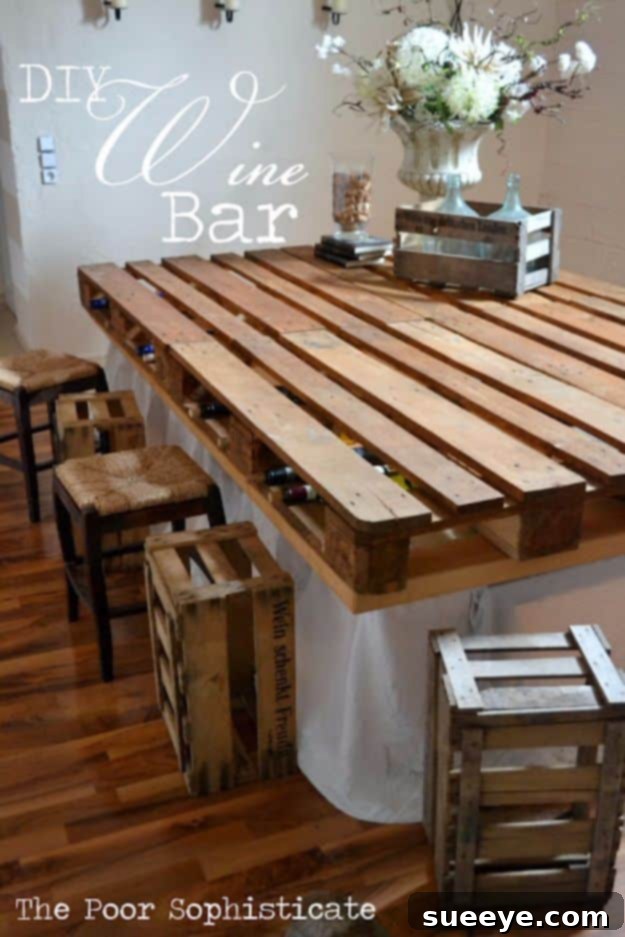 DIY Pallet Furniture Ideas - DIY Pallet Wine Bar - Best Do It Yourself Projects Made With Wooden Pallets - Indoor and Outdoor, Bedroom, Living Room, Patio. Coffee Table, Couch, Dining Tables, Shelves, Racks and Benches DIY Pallet Wine Bar - Elegant Home Bar Furniture