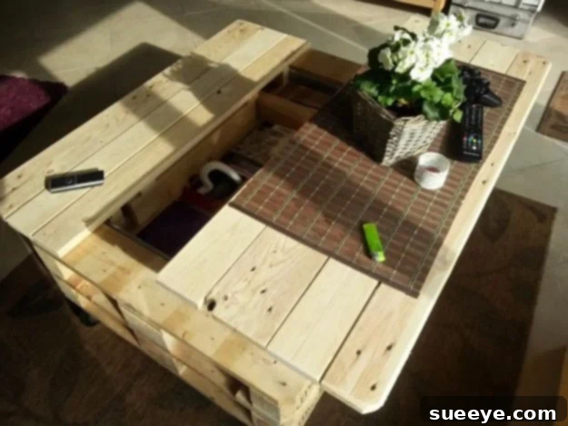 DIY Pallet Furniture Ideas - Multifunction Coffe Table With Storage, Slide Out And Lift - Best Do It Yourself Projects Made With Wooden Pallets - Indoor and Outdoor, Bedroom, Living Room, Patio. Coffee Table, Couch, Dining Tables, Shelves, Racks and Benches Multifunction Pallet Coffee Table with Storage and Lift - Innovative Living Room Furniture