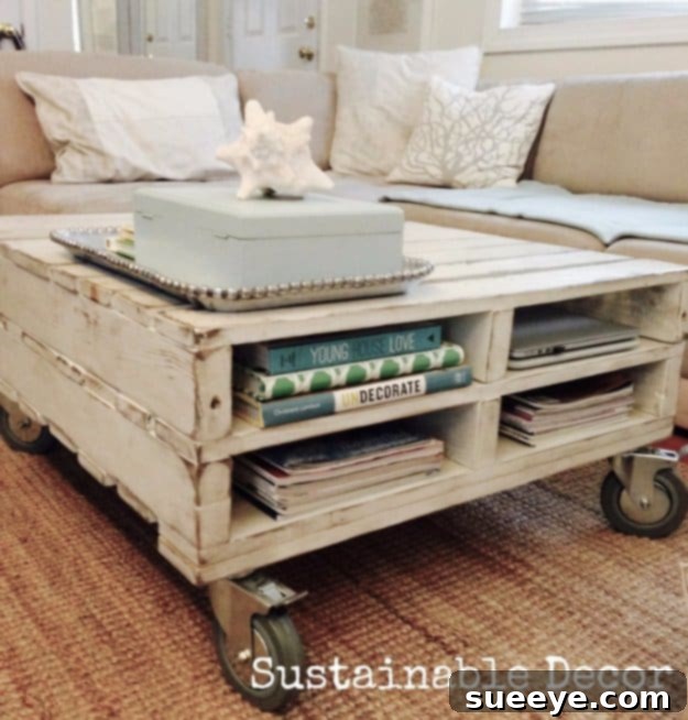 DIY Pallet Furniture Ideas - Upcycled Pallet Coffee Table - Best Do It Yourself Projects Made With Wooden Pallets - Indoor and Outdoor, Bedroom, Living Room, Patio. Coffee Table, Couch, Dining Tables, Shelves, Racks and Benches Upcycled Pallet Coffee Table - DIY Living Room Furniture