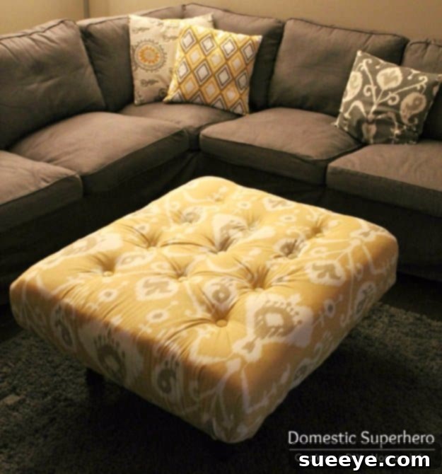 DIY Pallet Furniture Ideas - DIY Tufted Ikat Ottoman from Upcycled Pallet - Best Do It Yourself Projects Made With Wooden Pallets - Indoor and Outdoor, Bedroom, Living Room, Patio. Coffee Table, Couch, Dining Tables, Shelves, Racks and Benches DIY Tufted Ikat Ottoman from Upcycled Pallet - Stylish Living Room Decor