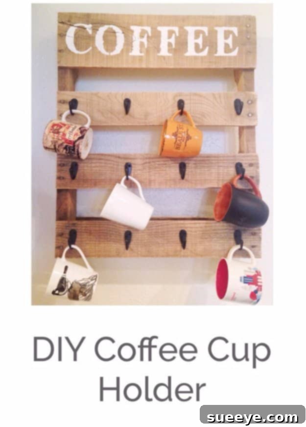 DIY Pallet Furniture Ideas - DIY Pallet Coffee Cup Holder - Best Do It Yourself Projects Made With Wooden Pallets - Indoor and Outdoor, Bedroom, Living Room, Patio. Coffee Table, Couch, Dining Tables, Shelves, Racks and Benches DIY Pallet Coffee Cup Holder - Rustic Kitchen Storage Idea