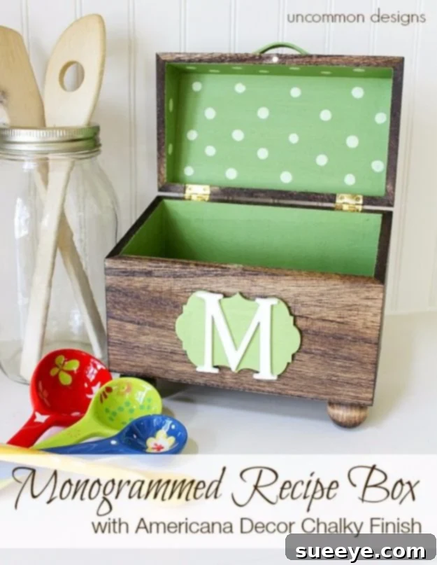 Monogrammed Recipe Box DIY - Personalized Mother's Day Gift Idea Creative DIY Mothers Day Gifts Ideas - Monogrammed Recipe Box - Thoughtful Homemade Gifts for Mom. Handmade Ideas from Daughter, Son, Kids, Teens or Baby - Unique, Easy, Cheap Do It Yourself Crafts To Make for Mothers Day, complete with tutorials and instructions #mothersday