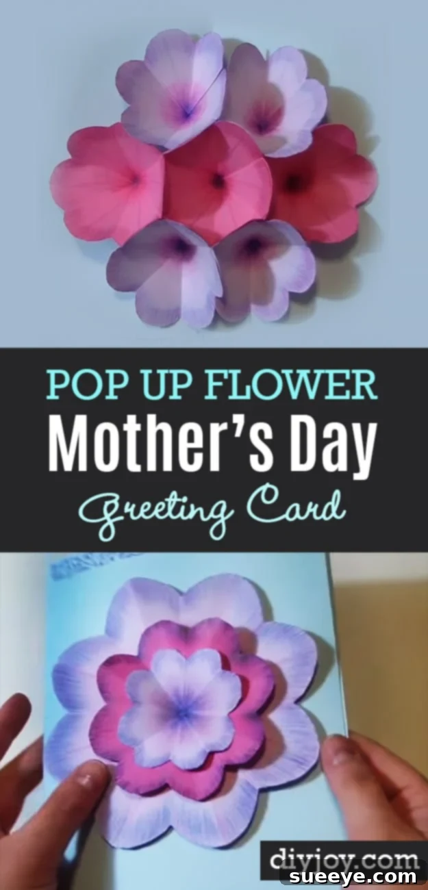 Pop Up Flower Card DIY - Handmade Mother's Day Card Creative DIY Mothers Day Gifts Ideas - Pop Up Flower Mother’s Day Greeting Card - Thoughtful Homemade Gifts for Mom. Handmade Ideas from Daughter, Son, Kids, Teens or Baby - Unique, Easy, Cheap Do It Yourself Crafts To Make for Mothers Day, complete with tutorials and instructions #mothersday
