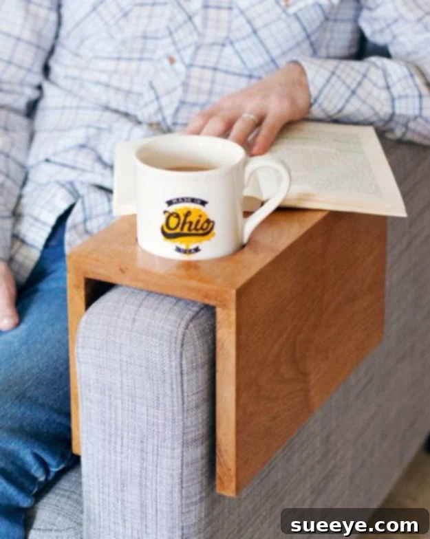 DIY Wooden Sofa Sleeve with Cup Holder - Cozy Gift for Mom Creative DIY Mothers Day Gifts Ideas - Wooden Sofa Sleeve with Cup Holder - Thoughtful Homemade Gifts for Mom. Handmade Ideas from Daughter, Son, Kids, Teens or Baby - Unique, Easy, Cheap Do It Yourself Crafts To Make for Mothers Day, complete with tutorials and instructions #mothersday