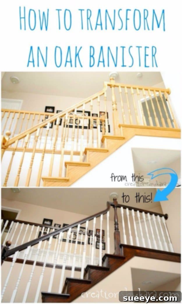 Update Oak Banisters with Paint and Stain Staircase Banister Makeover DIY