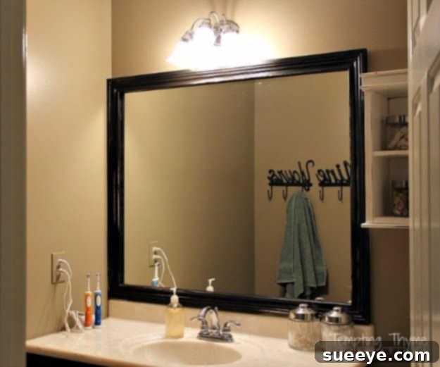 DIY Mirror Framing Project for Bathroom Renovation Upgrade Builder-Grade Bathroom Mirror