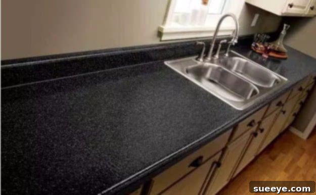 Budget Kitchen Countertop Transformation to Mimic Stone Faux Stone Countertop DIY