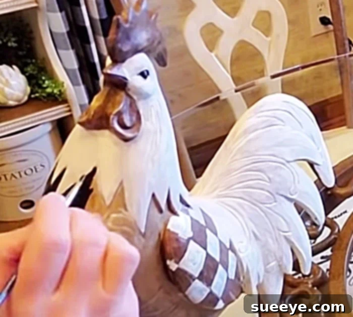 How to Paint a McKenzie Childs Country French Rooster Statue: DIY French Farmhouse Decor with Paint By Numbers Technique