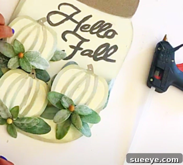 Craft a Fall Mason Jar Sign with Dollar Tree Finds 3 Hot Glue Gun Crafts - DIY Door Decoration Assembly - Dollar Tree Cheap Crafts