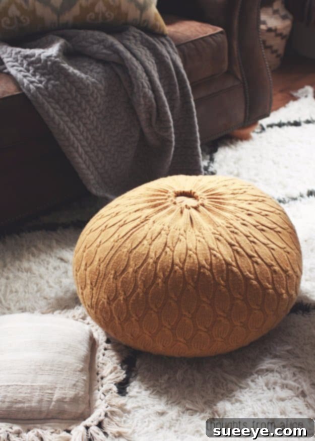 DIY Sweater Pouf Ottoman Upcycled DIY Sweater Pouf Ottoman for rustic comfort