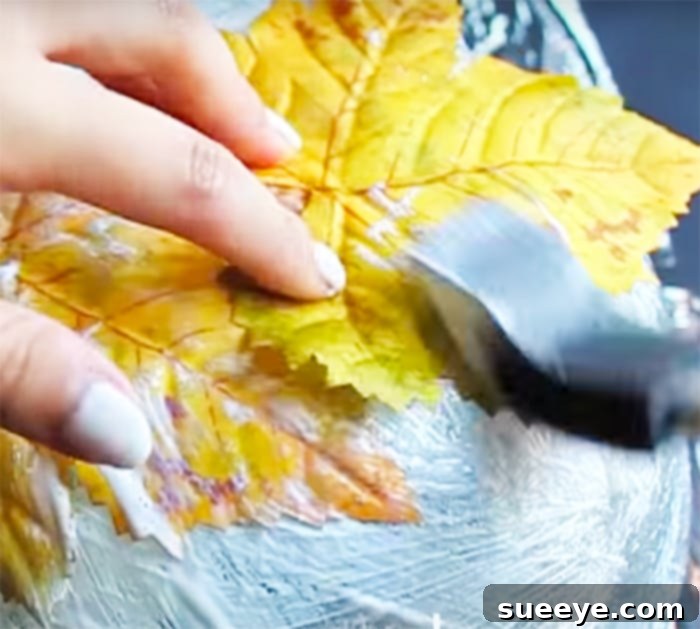 Craft Your Own Leaf Bowl 2 Use Bowl to Mod Podge Leaves - Create A Leaf Bowl - Fall Home Decor