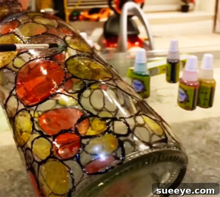 How To Make Stained Bottled Art With Lights - DIY Glass Art - Stained Bottled Art