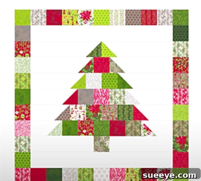 Free Christmas Quilt Pattern Project 3 Quick and easy Christmas Tree Wall Hanging quilt, made from charm pack squares for a charming holiday display.
