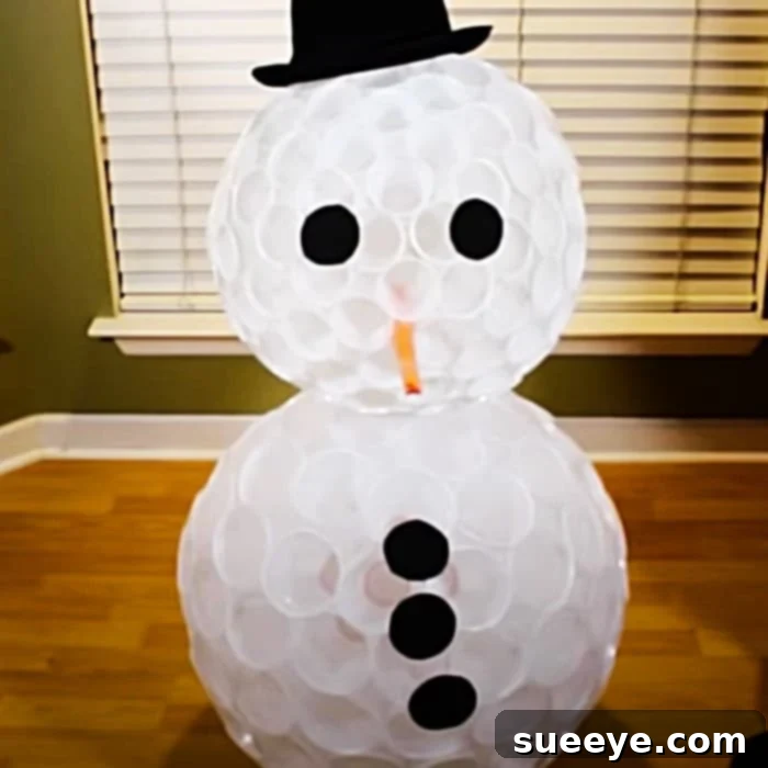 Upcycled Plastic Cup Snowman Lantern 3 How To Make A Plastic Cup Snowman - DIY Christmas Decor - DIY Lighted Snowman