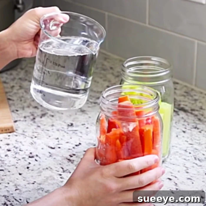 Extend the Life of Your Fresh Produce 2 How to preserve carrots and celery in water jars for extended freshness, easy food storage ideas and vegetable preservation tips for refrigerator