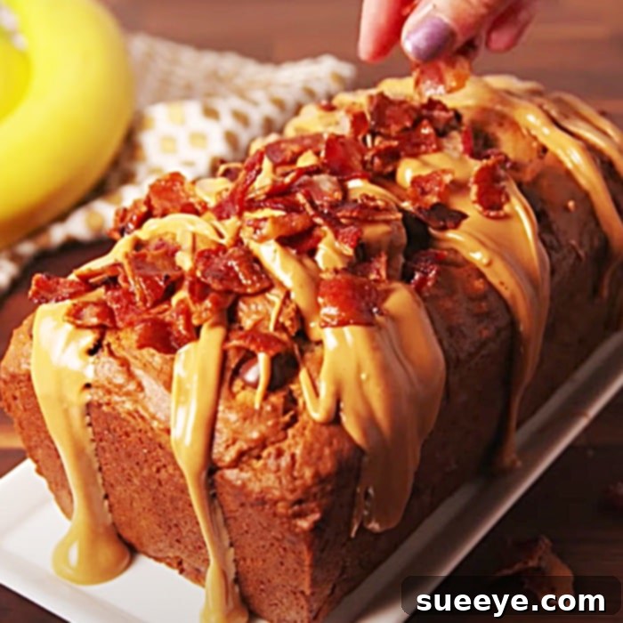 The King's Banana Bread 3 Sliced Elvis peanut butter banana bread with glaze and bacon bits