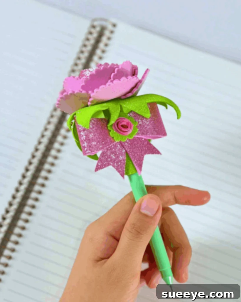 Glitter Foam Flower Pen DIY