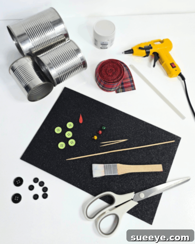 Materials for Tin Can Snowman