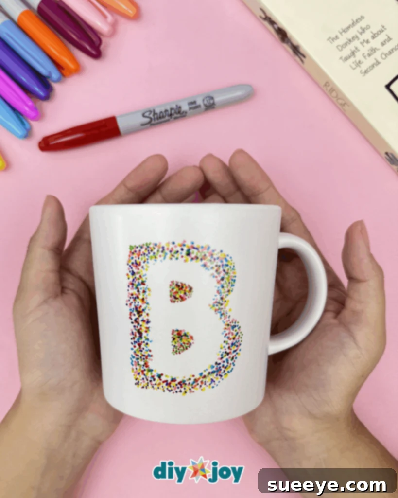 Custom Mug Design with Sharpies 2 DIY Sharpie Mug with Stencil Letter Design for Personalized Gifts