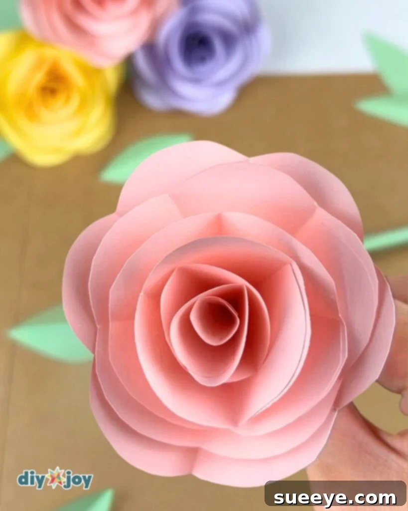 DIY Paper Rose: A Beginner's Guide 2 Close-up of a finished paper rose, showcasing its intricate details.