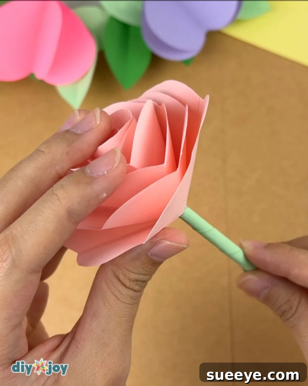 Image demonstrating the attachment of the rose to the stem.