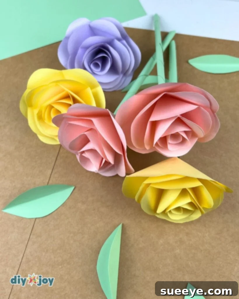 DIY Paper Rose: A Beginner's Guide 15 A display of various paper flowers, showcasing different colors and styles.