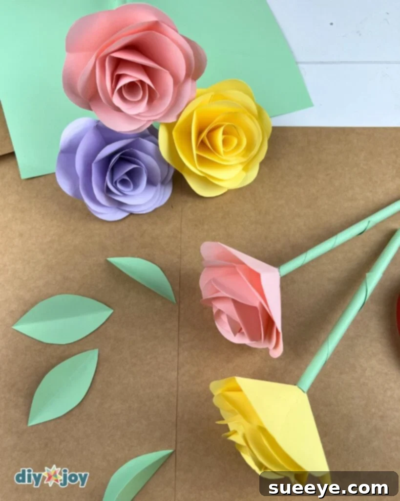 DIY Paper Rose: A Beginner's Guide 3 A collection of DIY paper roses in various colors, arranged in a vase.