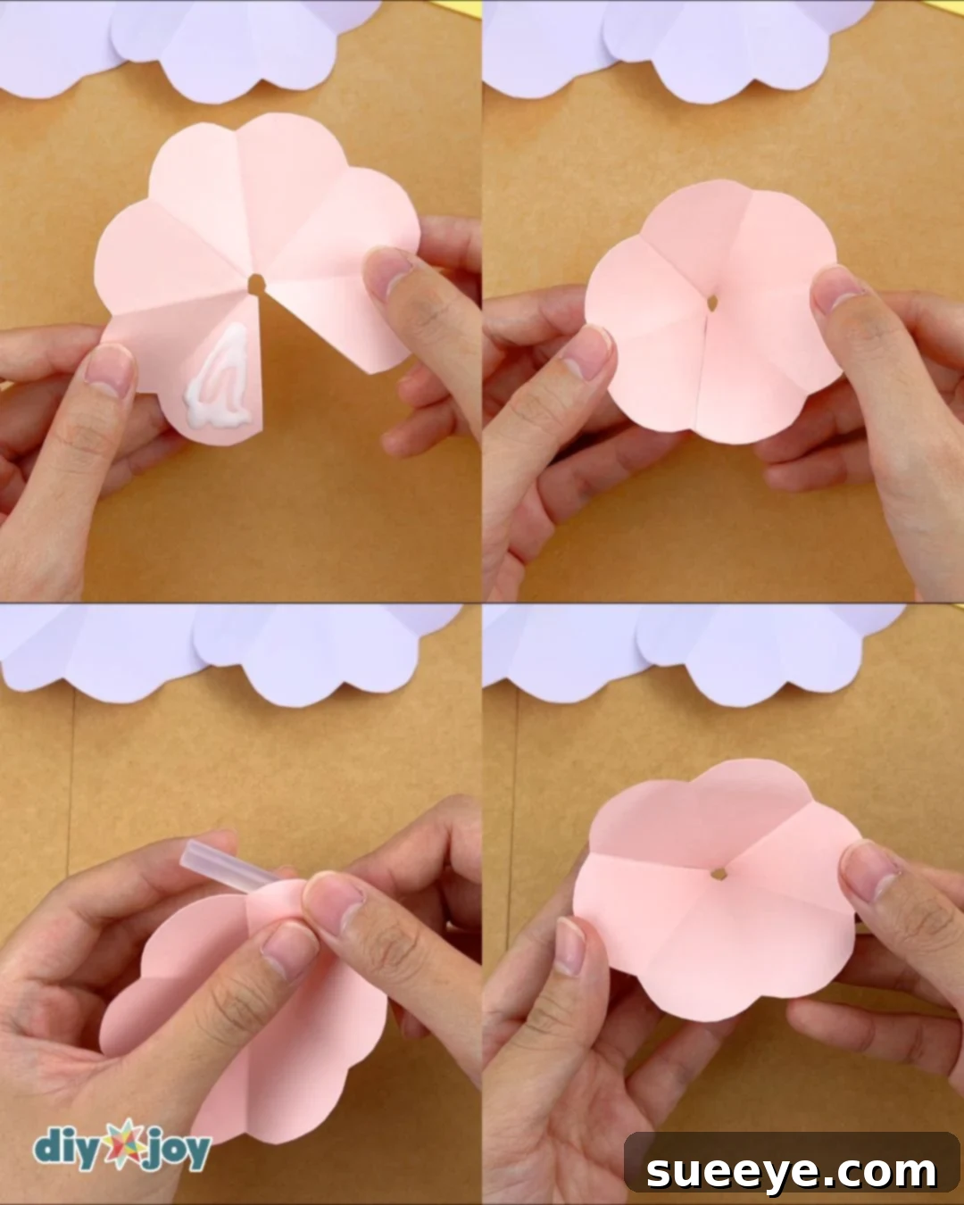 Image showing the process of gluing and curling the petals of the seven-petal flower.
